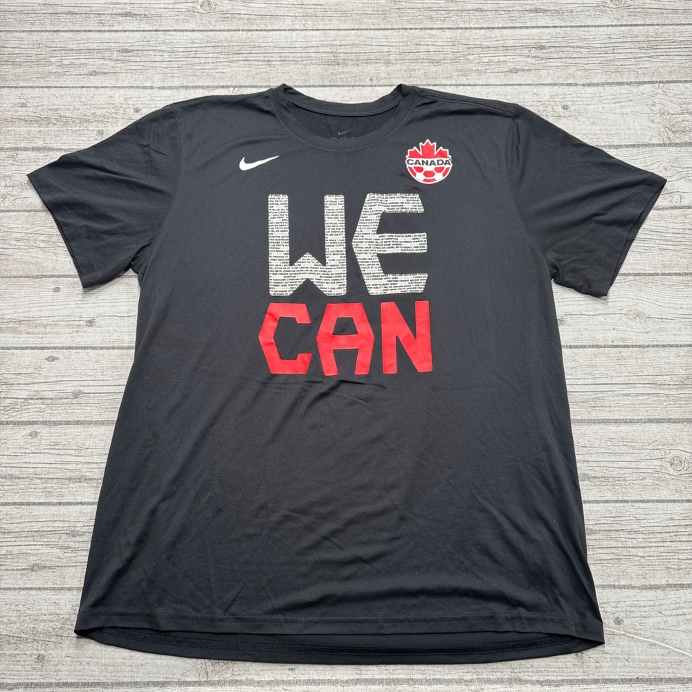 Nike Team Canada Soccer T-Shirt Men's 2XL Black We Can Swoosh Athletic Football